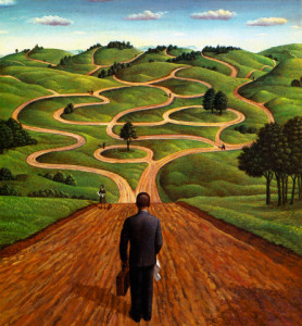 Man Standing At Beginning Of Winding Road