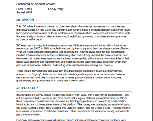 IDC Whitepaper: The Quantified Business Benefits of Modernizing IBM Z and IBM i to Spur Innovation