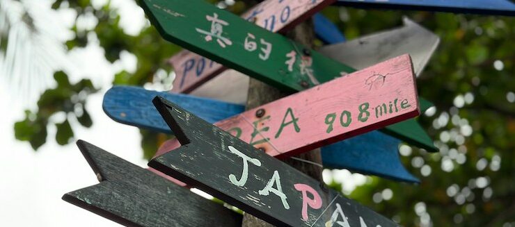 sign posts with many colored signs
